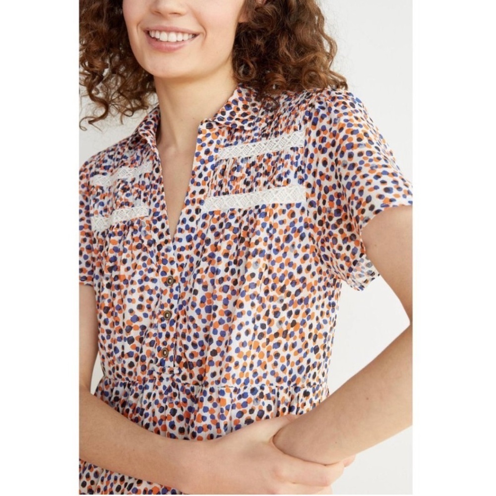 Anthropologie Georgina Tiered Shirtdress In Orange Blue Funky Dot M - Picture 3 of 14